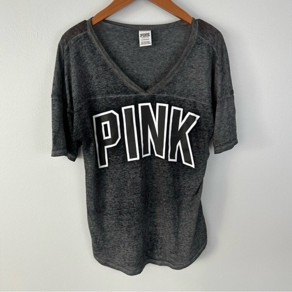 PINK Victoria's Secret Grey Burnout V-Neck Tee Size Small Casual Cute